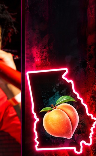 Georgia state outline with a peach